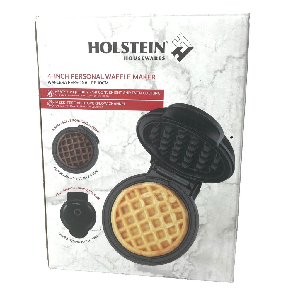 Holstein Housewares Personal Non-Stick Waffle Makerโ 4"Mini Waffles Compact New